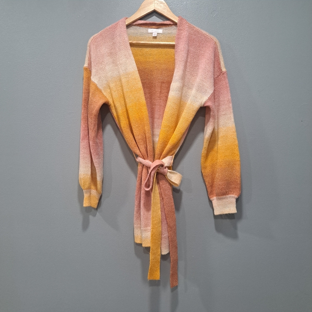 LC Lauren Conrad Womens M Yellow Pink‎ Ombre Knit Cardigan W/ Tie Closure